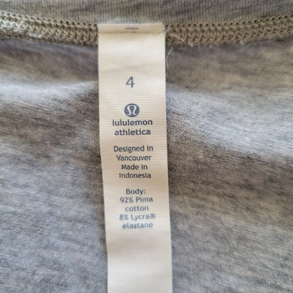 Lululemon EMERALD Gray‎ Long Sleeve Tee Top 4 Cotton Lightweight Athleisure